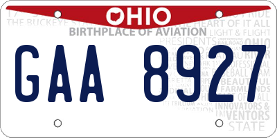 OH license plate GAA8927