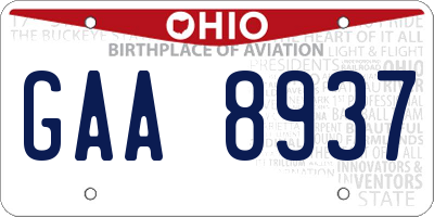 OH license plate GAA8937