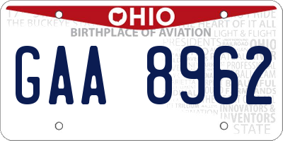 OH license plate GAA8962