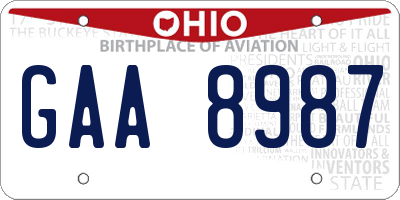 OH license plate GAA8987