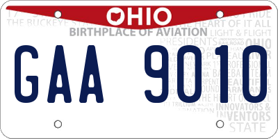 OH license plate GAA9010