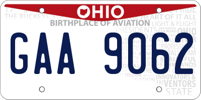 OH license plate GAA9062