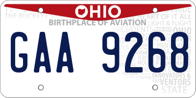 OH license plate GAA9268