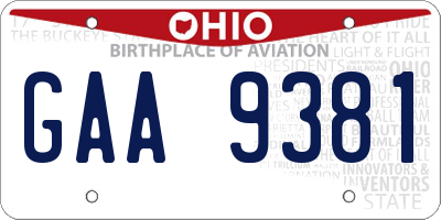 OH license plate GAA9381