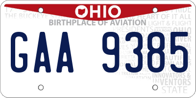 OH license plate GAA9385