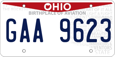 OH license plate GAA9623