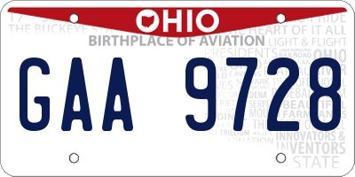 OH license plate GAA9728