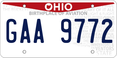 OH license plate GAA9772