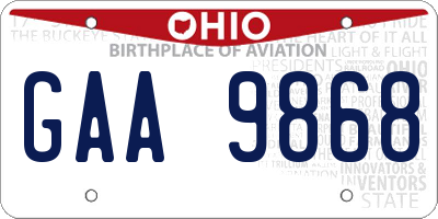OH license plate GAA9868