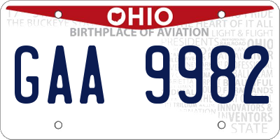 OH license plate GAA9982