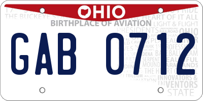 OH license plate GAB0712