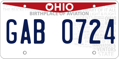 OH license plate GAB0724