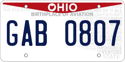 OH license plate GAB0807