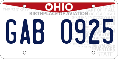 OH license plate GAB0925