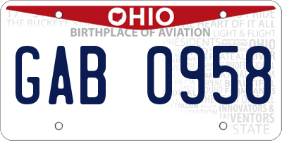 OH license plate GAB0958