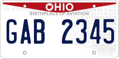 OH license plate GAB2345