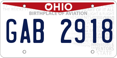 OH license plate GAB2918