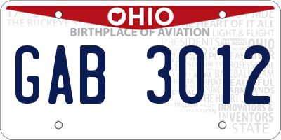 OH license plate GAB3012