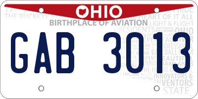 OH license plate GAB3013