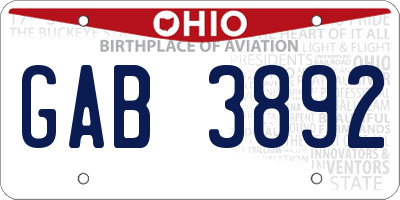 OH license plate GAB3892