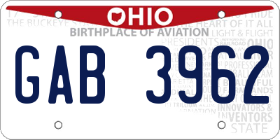 OH license plate GAB3962