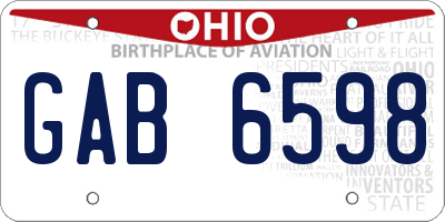 OH license plate GAB6598