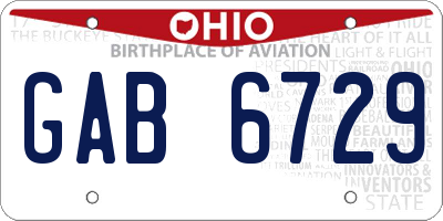 OH license plate GAB6729