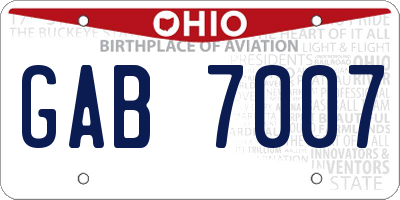 OH license plate GAB7007