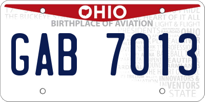 OH license plate GAB7013