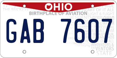 OH license plate GAB7607