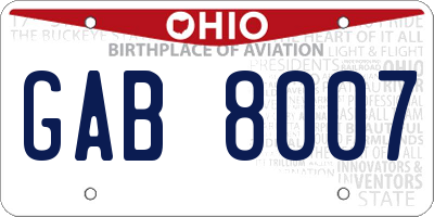 OH license plate GAB8007
