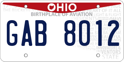 OH license plate GAB8012