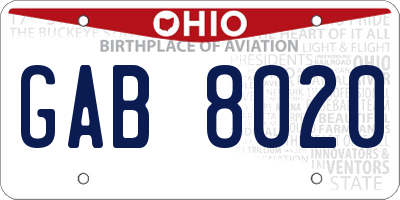 OH license plate GAB8020