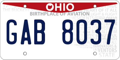 OH license plate GAB8037