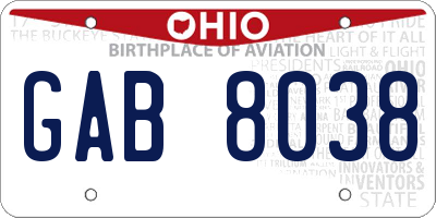 OH license plate GAB8038