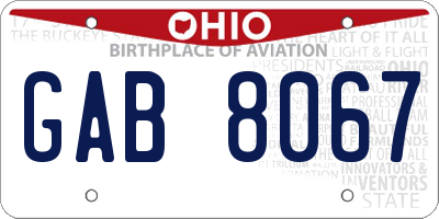 OH license plate GAB8067