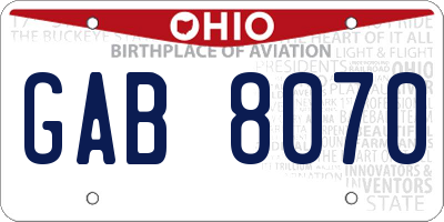 OH license plate GAB8070
