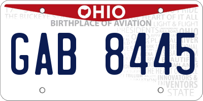 OH license plate GAB8445