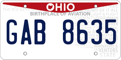 OH license plate GAB8635