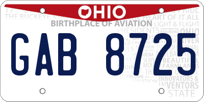 OH license plate GAB8725