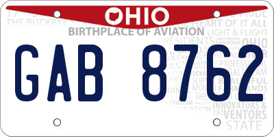 OH license plate GAB8762