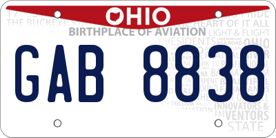OH license plate GAB8838
