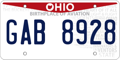 OH license plate GAB8928