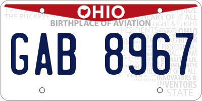 OH license plate GAB8967