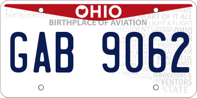 OH license plate GAB9062