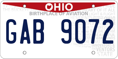 OH license plate GAB9072
