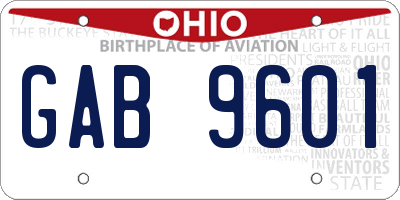 OH license plate GAB9601