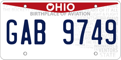 OH license plate GAB9749