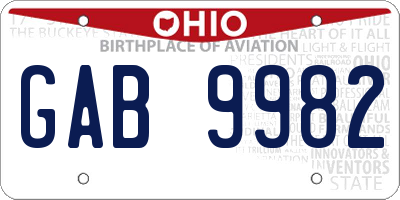 OH license plate GAB9982