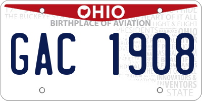 OH license plate GAC1908
